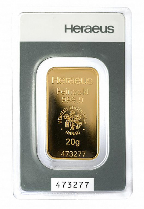 20 g zlatý slitek, Heraeus