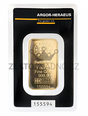 1 Oz (31,1 g) zlatý slitek, Argor Heraeus SA kinebar