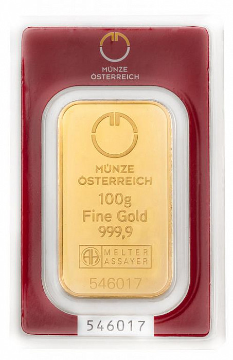 Levně 100 g zlatý slitek, Münze Österreich /vyrobeno v Argor Heraeus SA/