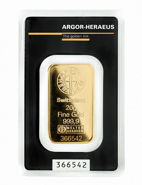Levně 20 g zlatý slitek, Argor Heraeus SA