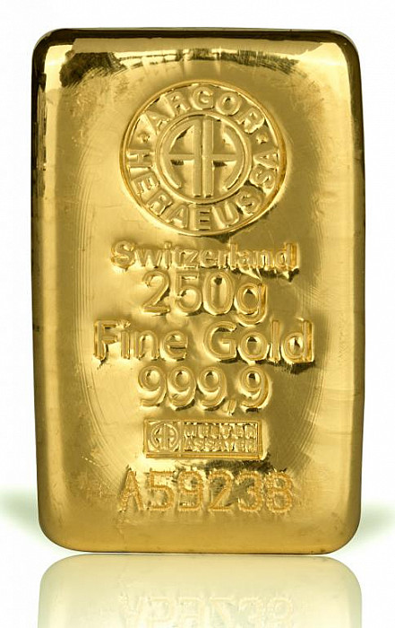 Levně 250 g zlatý slitek, Argor Heraeus SA + luxusní etuje zdarma