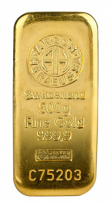 Levně 500 g zlatý slitek, Argor Heraeus SA + luxusní etuje zdarma