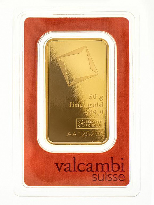 Levně 50 g zlatý slitek, Valcambi SA