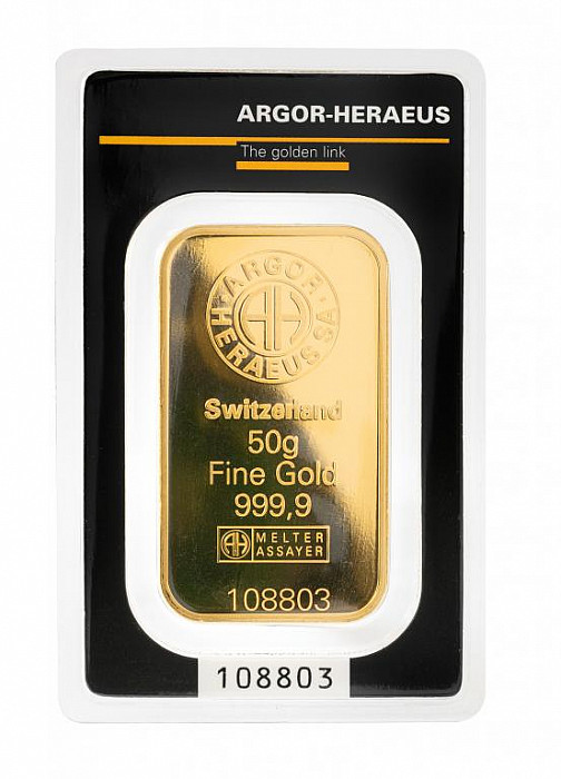 Levně 50 g zlatý slitek, Argor Heraeus SA kinebar