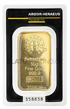 50 g zlatý slitek, Argor Heraeus SA