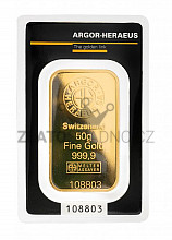 50 g zlatý slitek, Argor Heraeus SA kinebar