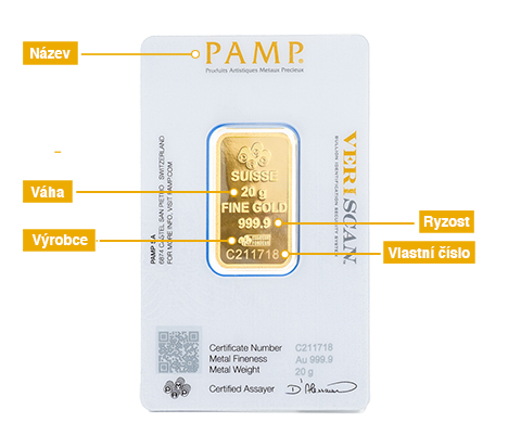 PAMP 20 gramů slitek s popisem