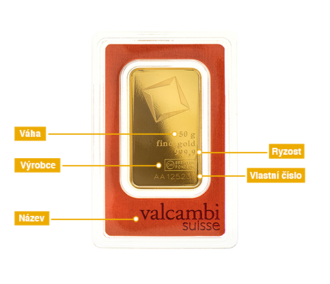 Valcambi 50 gramů popis slitku